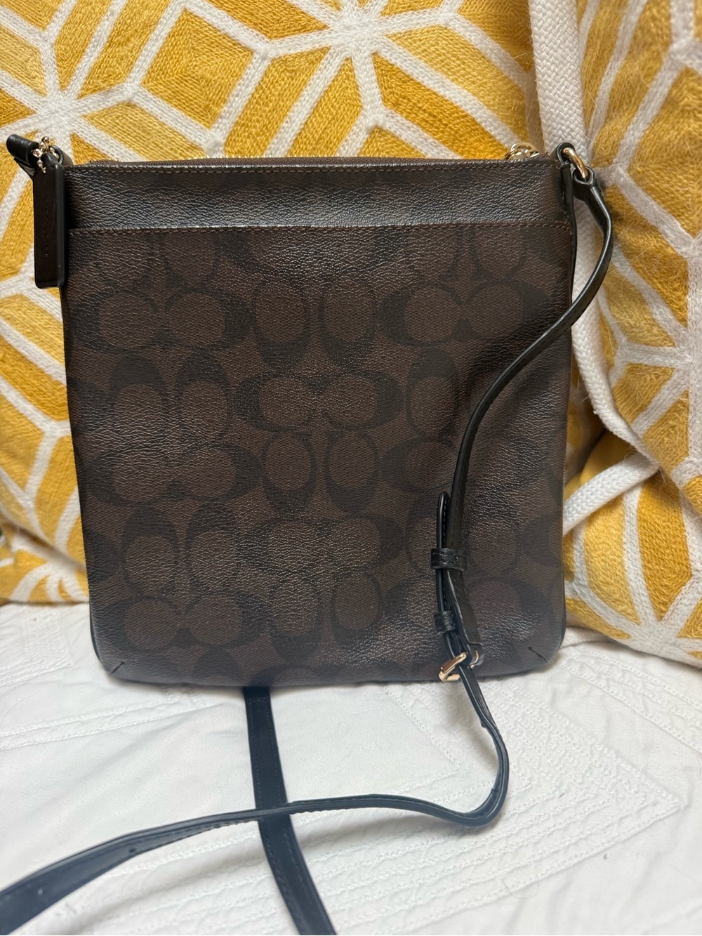 Coach Dark Brown Signature Leather Crossbody with Gold Logo - Picture 2 of 9